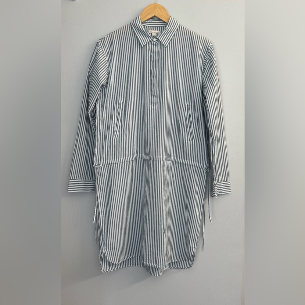 Gap 100% Cotton White Grey Striped Midi Dress Sz S Classiccore Coastal Grandma